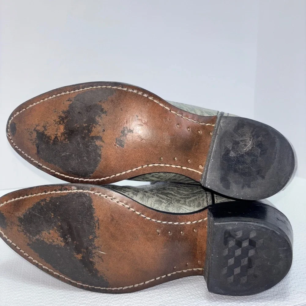 Women's Cowboy Western Boots Gray Patterned Leather Size 6 B - Picture 6 of 8